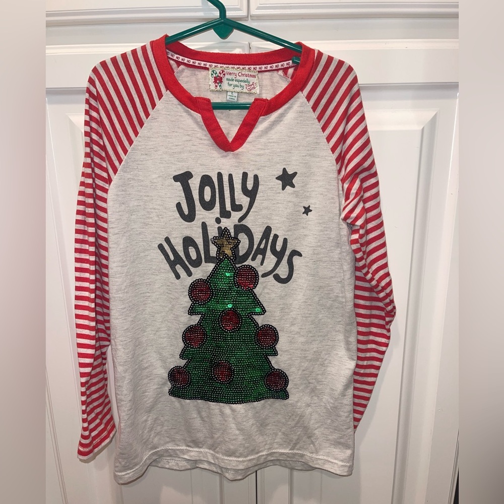 Poof Girl‎ Jolly Holidays Christmas Shirt Girls sz L Sequins